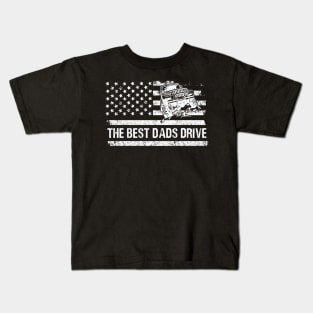 The Best Dads Drive Jeeps American Flag Father's Day Gift Papa Jeep 4th of July Kids T-Shirt